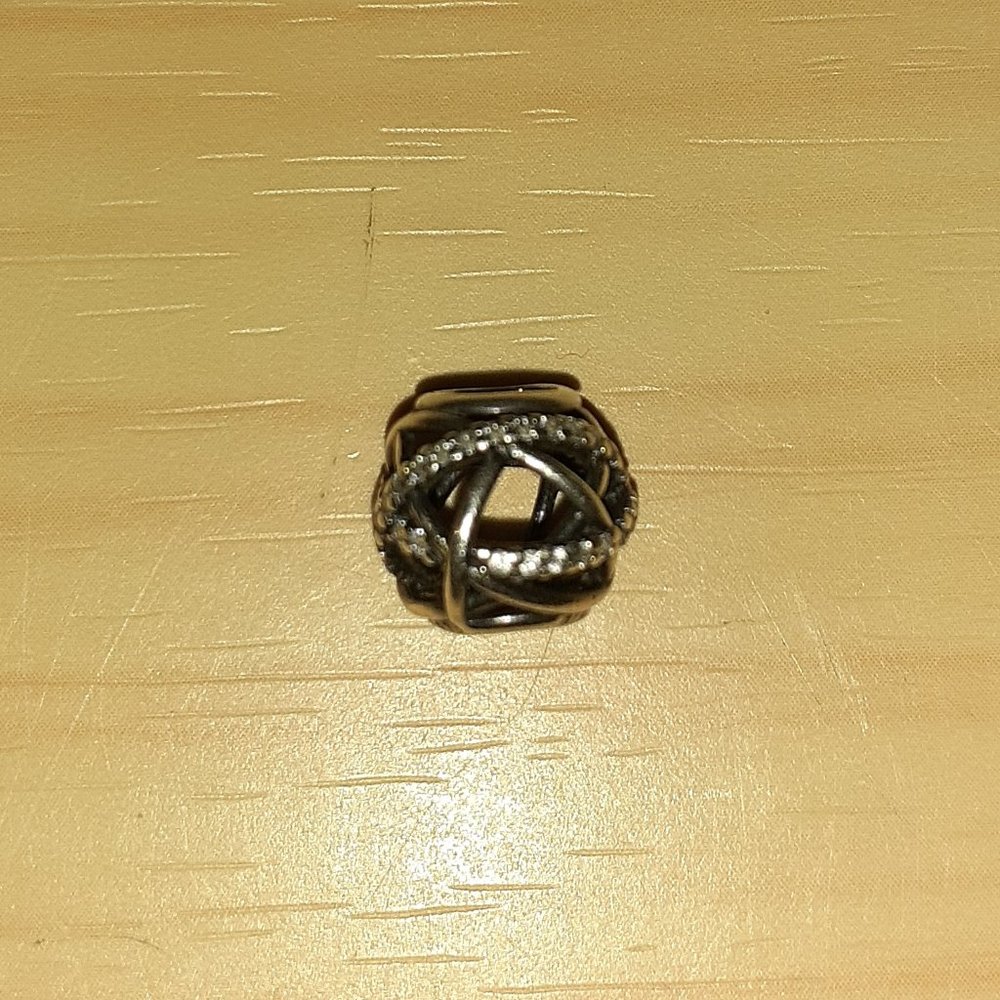 Silver Pandora Charm with Rhinestone Accents